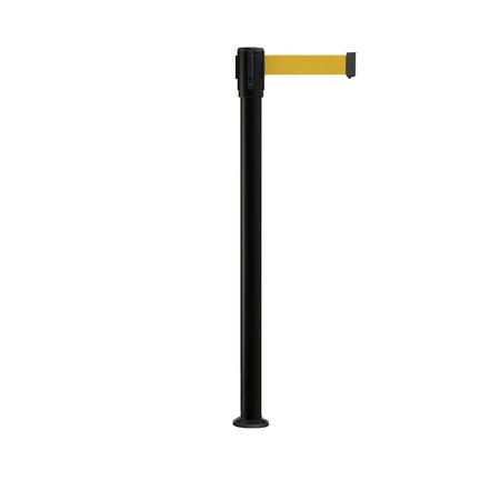 MONTOUR LINE Retractable Belt Fixed Stanchion, 2ft Black Post  11ft. Yellow Belt MX530F-BK-YW-110